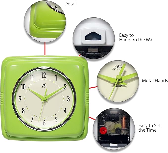 Infinity Instruments Retro Wall Clock – 9-Inch Square Silent Non-Ticking - Image 6