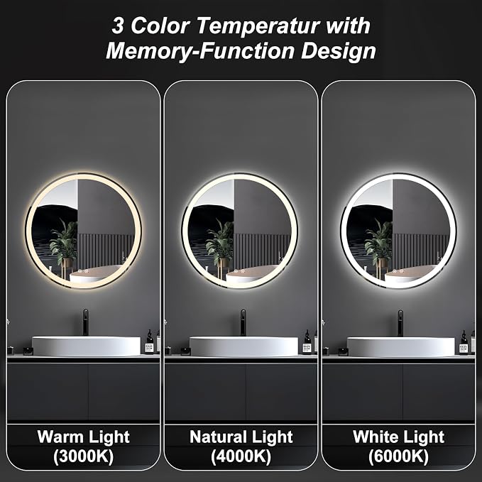 NEWBULIG 28 Inch Round LED Bathroom Wall Mirror - Image 6