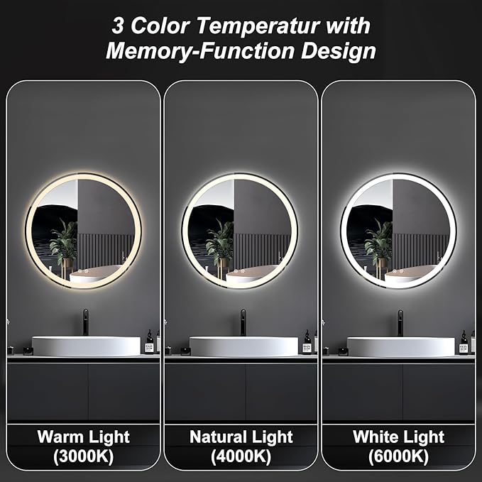 DUMOS 28 Inch Round LED Bathroom Mirror - Image 6