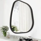 Irregular Wall Mirror Asymmetrical White Mirror Modern Wood Frame Unique Shape by HLFMVWE