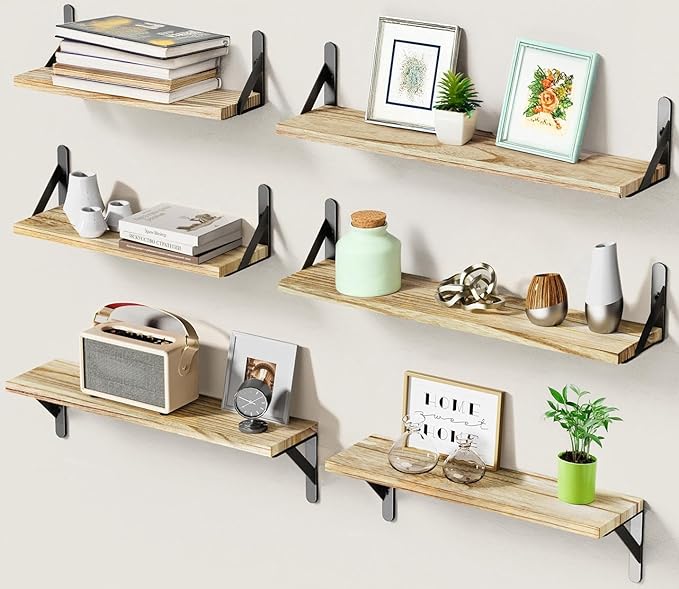 AMADA HOMEFURNISHING Long Wall Shelves, Rustic Farmhouse Style, Wood Floating by AMADAHOMEFURNISHING