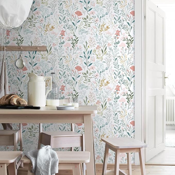 Froluya Floral Peel and Stick Wallpaper Boho Floral Contact Paper 16.9" x - Image 5