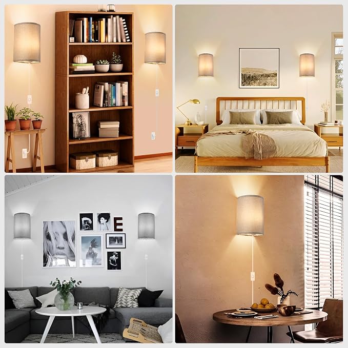 Wall Sconces Set of 2, Plug in Wall Sconces - Image 7