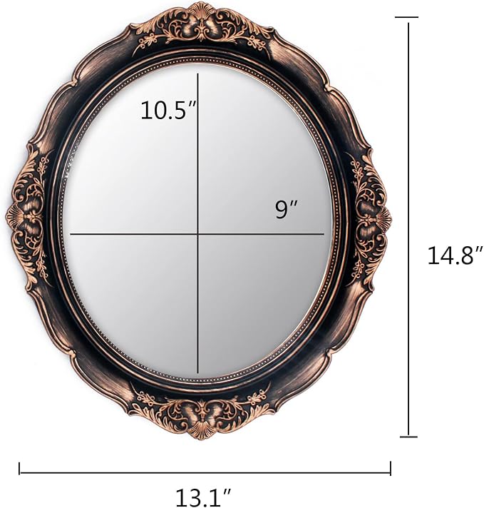 YCHMIR Vintage Decorative Wall Mirror 14.8 x 13.1 Inch Oval Mirror（ Brown） - Image 4