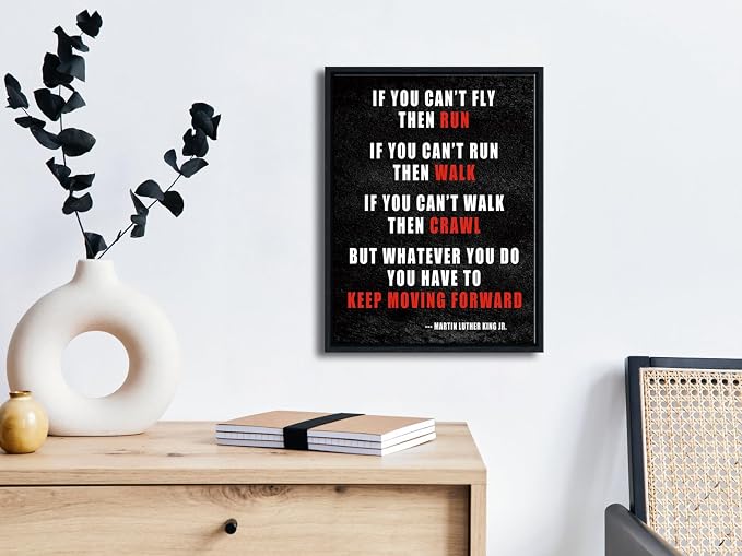 Pyradecor Black Framed Canvas Wall Art Keep Moving Forward Motivational - Image 2
