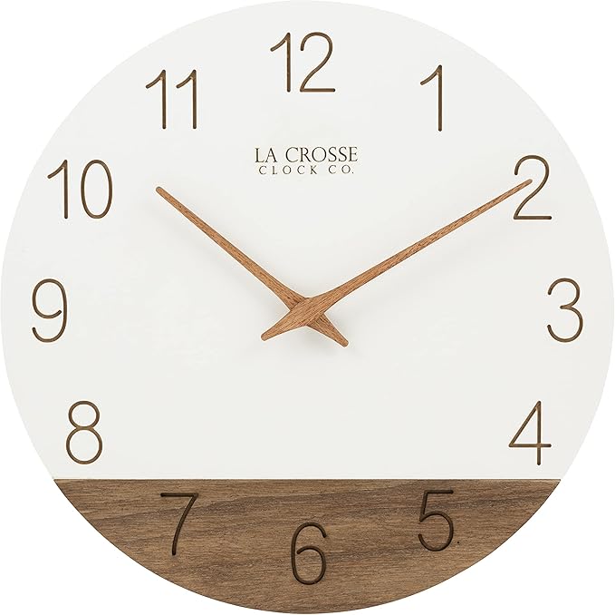 La Crosse Clock 404-3630B 12 inch Ivory Sierra Wood Quartz Analog Wall Clock by LaCrosseTechnology