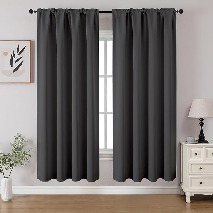 CUCRAF Dark Grey Blackout Curtains 63 inch Length 2 Panels Set, Rod Pocket Room by CUCRAF