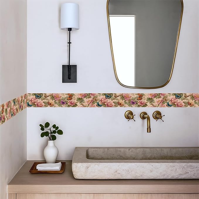 Vintage Rose Floral Wallpaper Border 196x4 Inch Peel and Stick Wall Border - Image 3