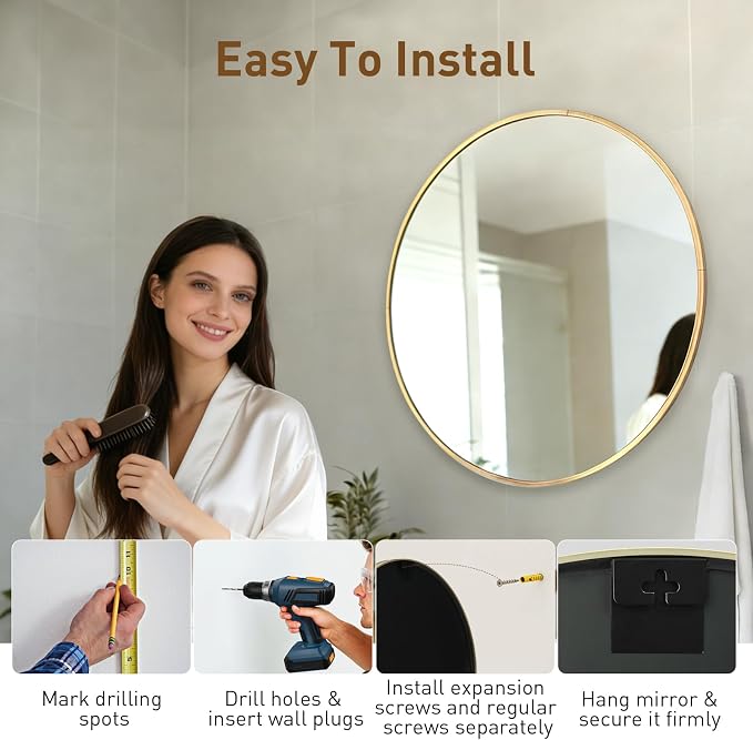 NEWBULIG 36 Inch Round Wall Mirror, Bathroom Mirror - Image 5