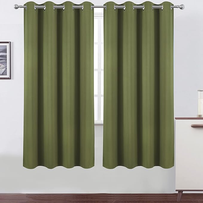 LEMOMO Olive Green Thermal Blackout Curtains/52 x 72 Inch/Set of 2 Panels Room by Lemomo