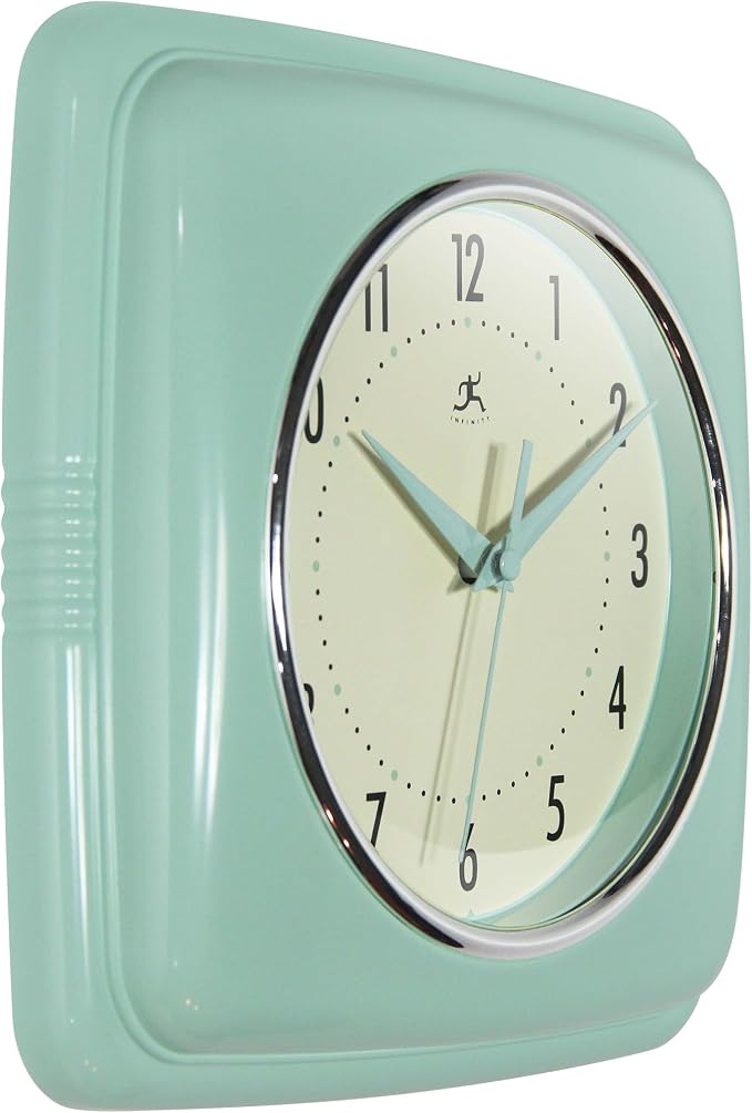 Infinity Instruments Square Retro Wall Clock, Pastel Green - Image 2
