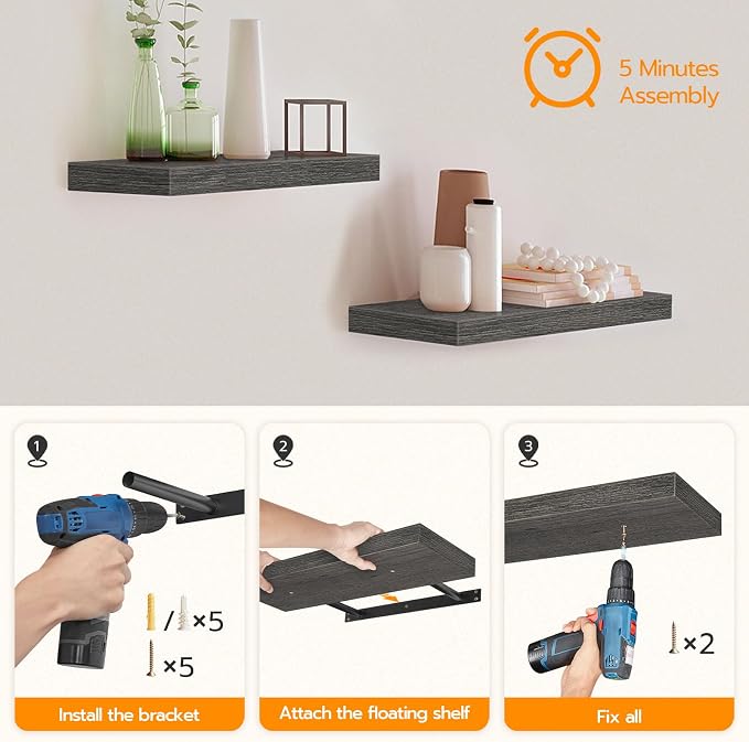 HOOBRO Floating Shelves for Wall, Wall Mounted Shelf Set of 2, 15.7" Hanging - Image 7