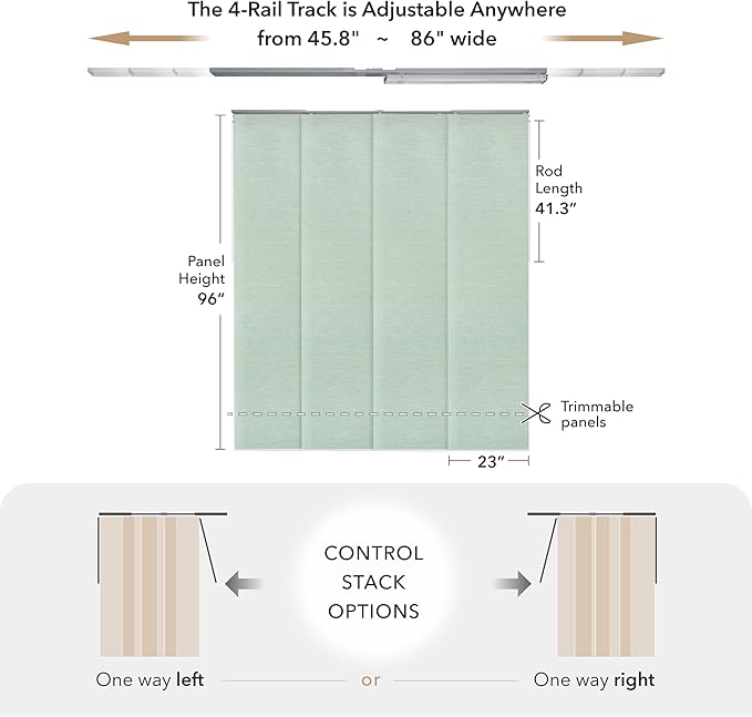 GoDear Design Adjustable Sliding Panel Track Sliding Glass Door Blinds 45.8"- - Image 5