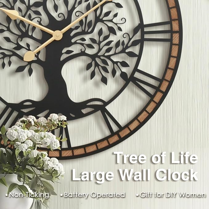Micasso Rustic Large Wall Clock: 27Inch Farmhouse Tree of Life Metal - Image 9