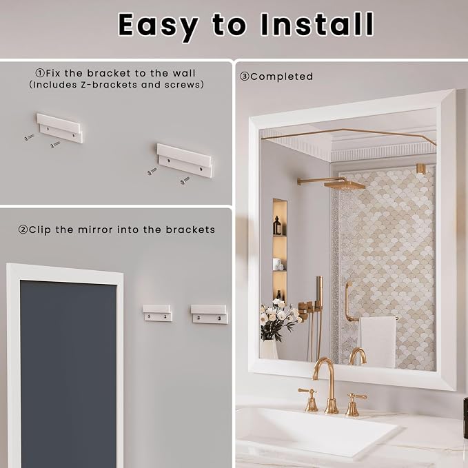 Amorho Bathroom Mirror, 30x36 Inch White Framed Bathroom Mirrors - Image 7