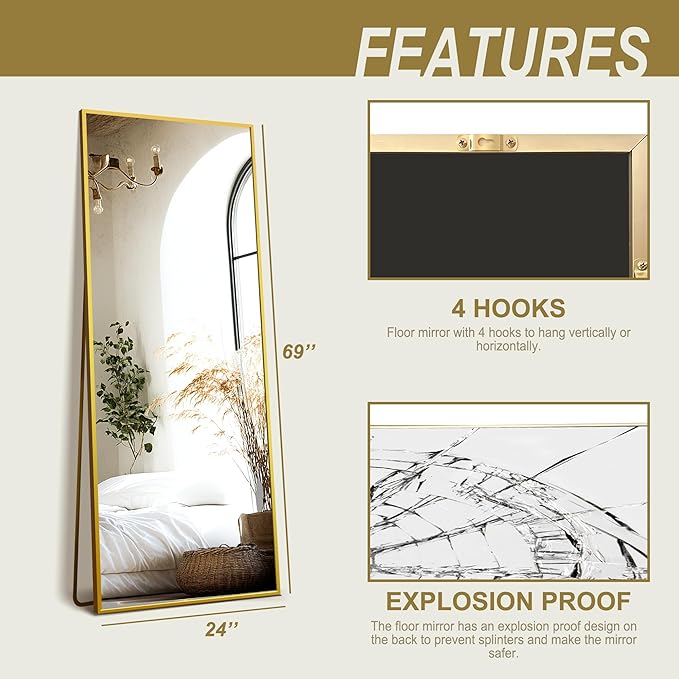 Delma Full Length Standing Mirror, Large Floor Mirror - Image 7