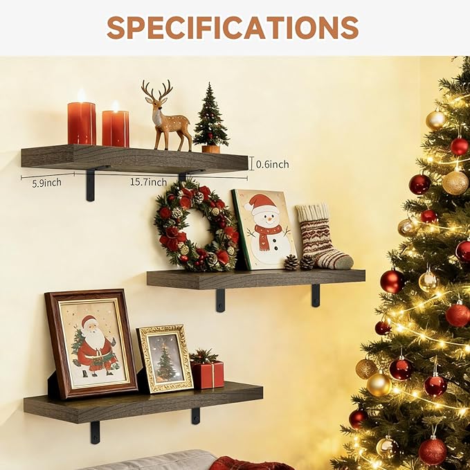 Easy Install Floating Shelves, 15.7 Inch Wall Mounted Wood Shelf, Hanging Shelf - Image 3