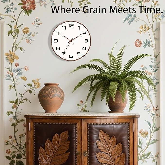 Woodgrain Wall Clocks Battery Operated 12 Inch, Large Easy-to-Read Silent - Image 2