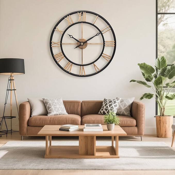 24 Inch Large Wall Clocks for Living Room Decor, Big Roman Numerals Vintage - Image 4