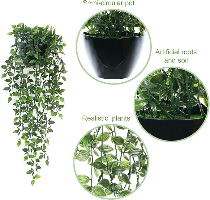 Artificial Hanging Plants, 2 Pack Fake Wall Plants, Faux Mandala Vines Potted - Image 3