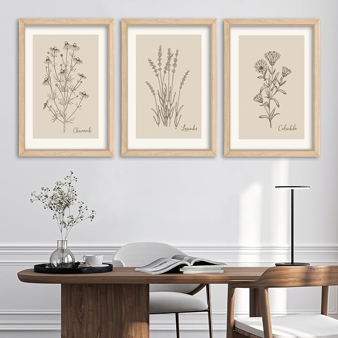 YWJKWLGS Vintage Botanical Wall Art 11x16 Inch Set of 3 Wooded Framed - Image 7