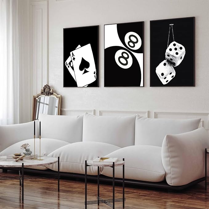 3Pcs Black and White Poker Dice Canvas Wall Art Lucky You Poster Prints Trendy - Image 3
