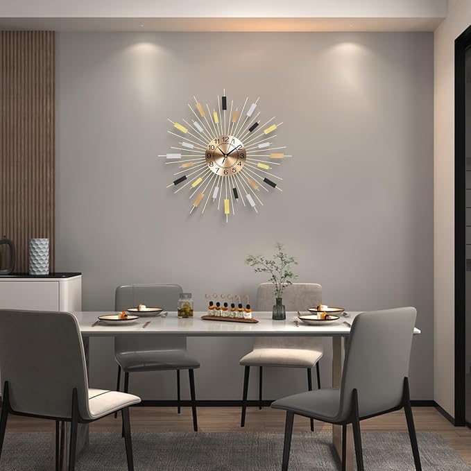 23.6 inch Gold Starburst Wall Clock, Non-Ticking Large Modern Sunburst - Image 4