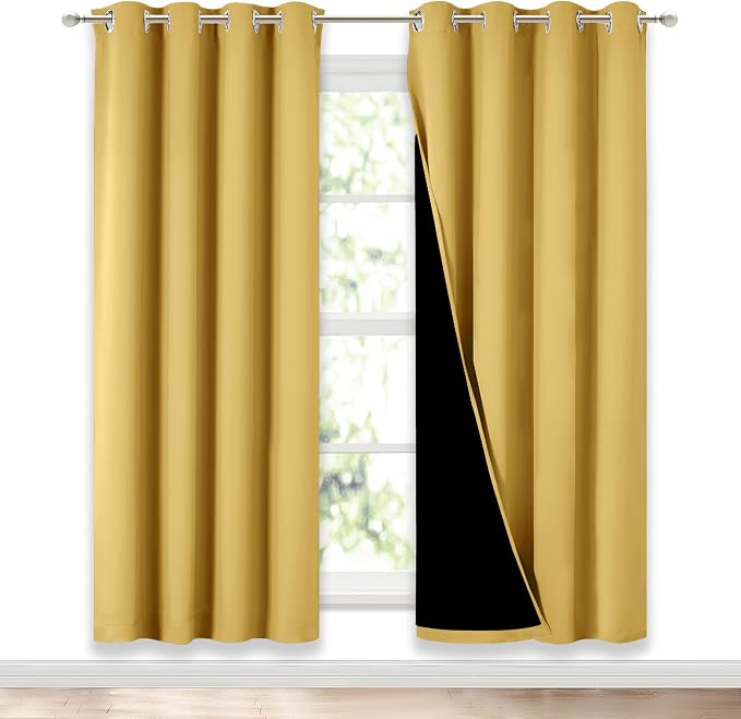 NICETOWN Bright Yellow Full Shade Curtain Panels, Pair of Energy Smart & Noise by NICETOWN