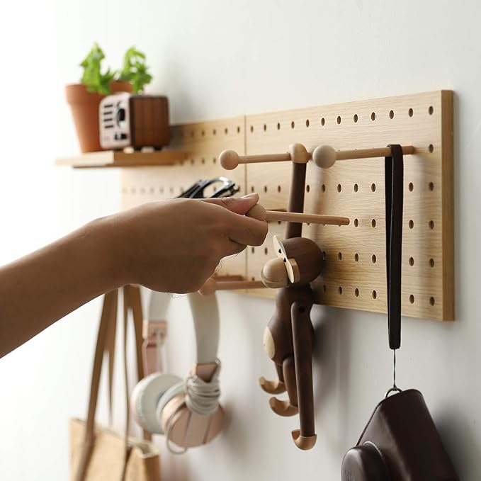 Wooden Pegboard Modular Display Organization Storage Wall Hooks Shelf - Image 3
