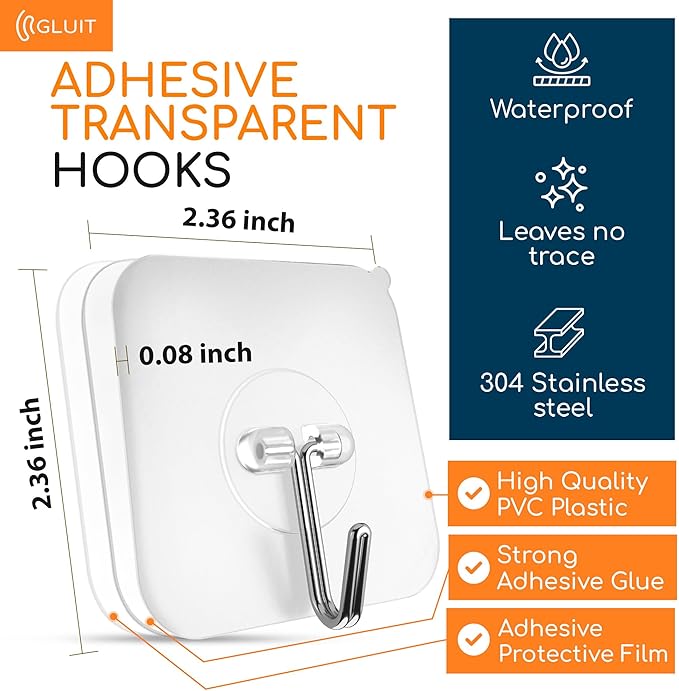 GLUIT Adhesive Wall Hooks for Hanging Heavy Duty 22 lbs Hooks for Walls No Drill - Image 2