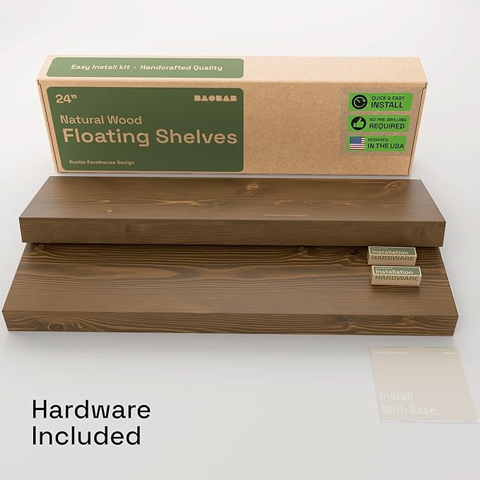 BAOBAB WORKSHOP Wood Floating Shelves, Bathroom Shelf 24 inch, Walnut Floating - Image 7