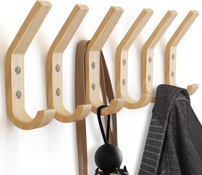 Wooden Coat Hooks Wall Hooks, Natural Oak Wood Hooks Decorative Vintage Wood - Image 2