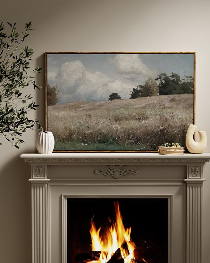 InSimSea Framed Canvas Wall Art Vintage Decor, Farmhouse Scenery Vast Field - Image 2