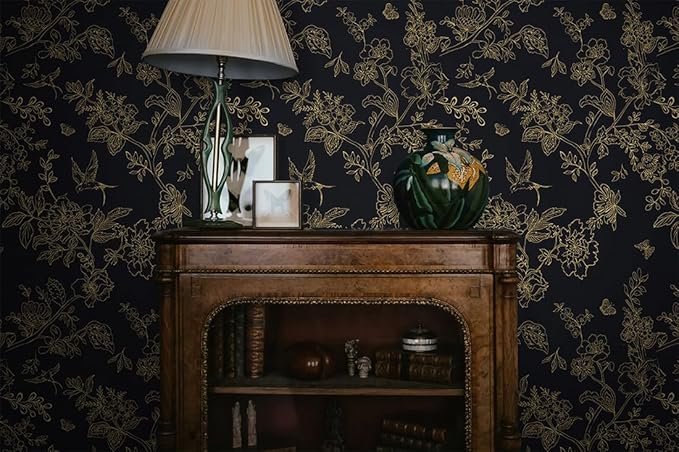 Froluya Black and Gold Wallpaper Peel and Stick Wallpaper 17.7"x393.7" Vintage - Image 5