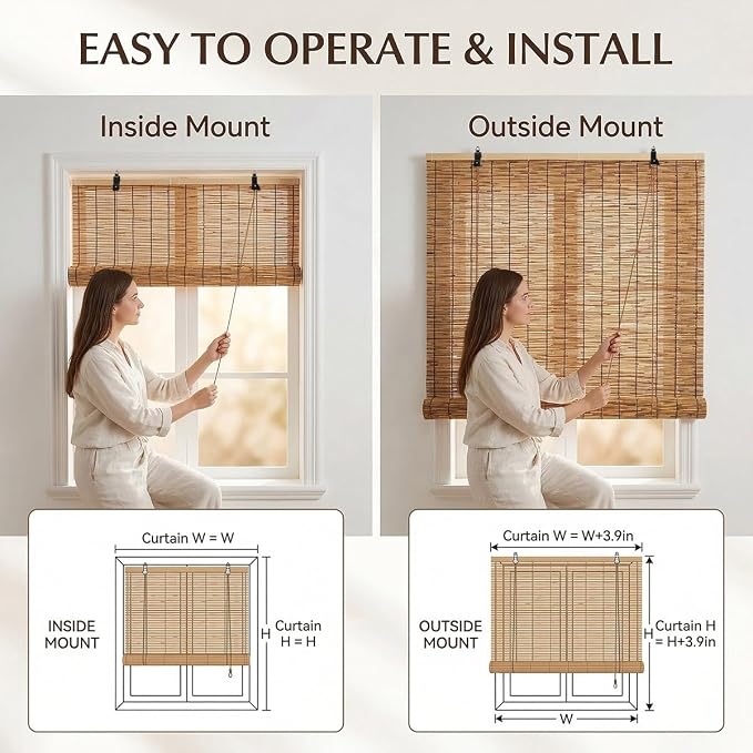 Bamboo Roller Shades for Outdoor Patio, Bamboo Blinds, UV Protection, Light - Image 8