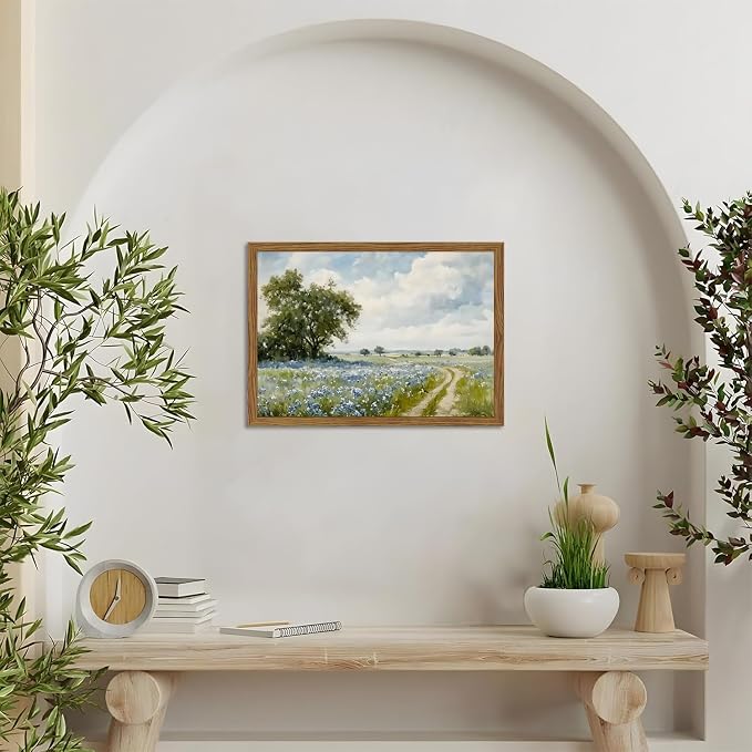 Framed Vintage Canvas Wall Art, Country Landscape Wildflower Field Wall Decor - Image 2
