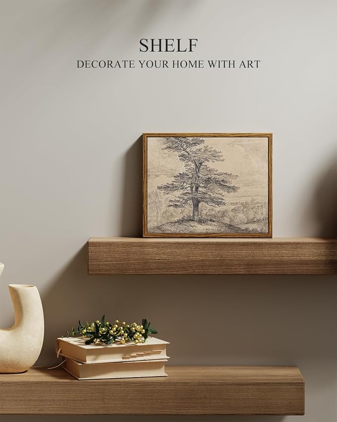 InSimSea Framed Canvas Wall Art, Neutral Sketch Tree Painting, Rustic Nature - Image 2