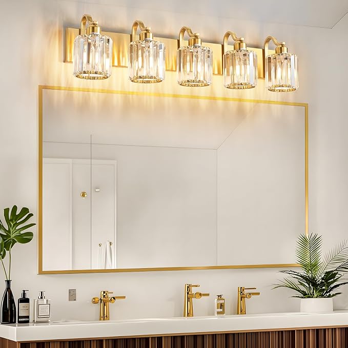 Modern Crystal Bathroom Vanity Light 5 Lights Crooked Gold Over Mirror Wall - Image 2