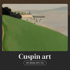 Vintage Framed Green Abstract Landscape Wall Art, Modern Minimalist Coastal - Image 6