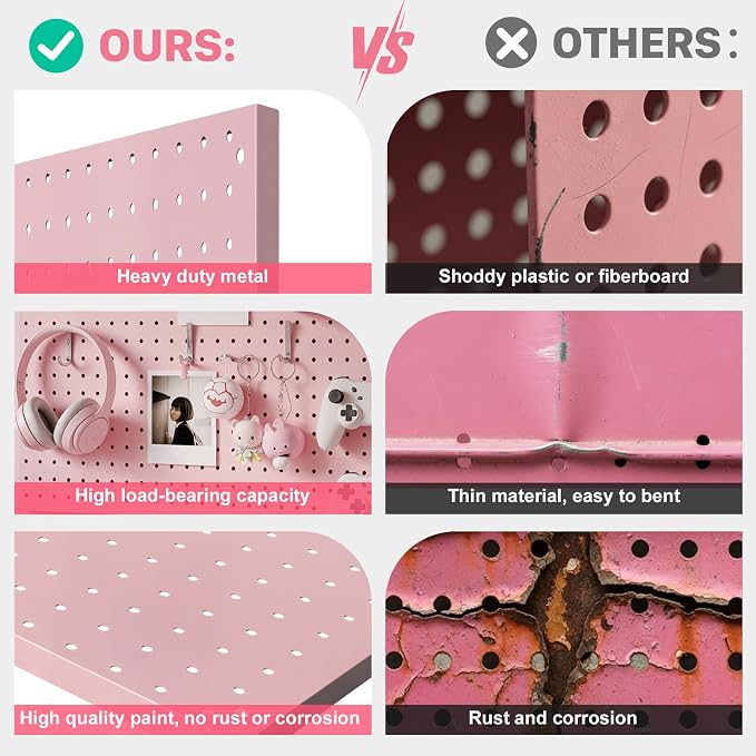 Peg Board, 3 Pack Metal Pegboard Panels Pink Pegboards Wall Organizer - Image 6