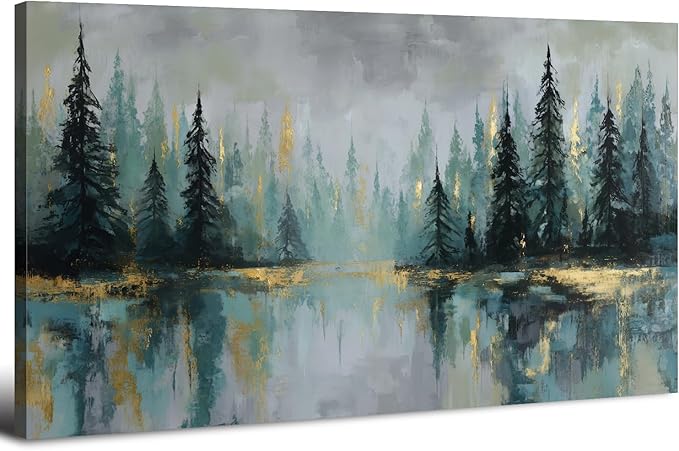 Green Forest Wall Art Vintage Fog Pine Trees Landscape Wall Decor Nature Green by HOME
