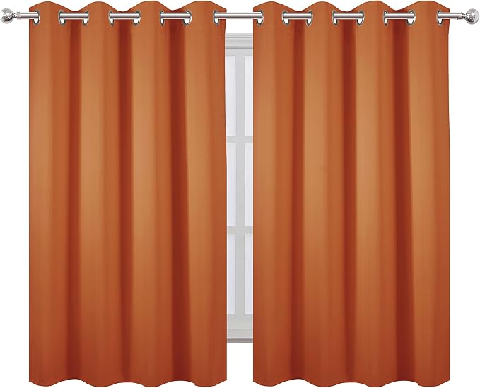 LEMOMO Orange Blackout Curtains 52 x 54 Inch Length/Set of 2 Curtain - Image 2