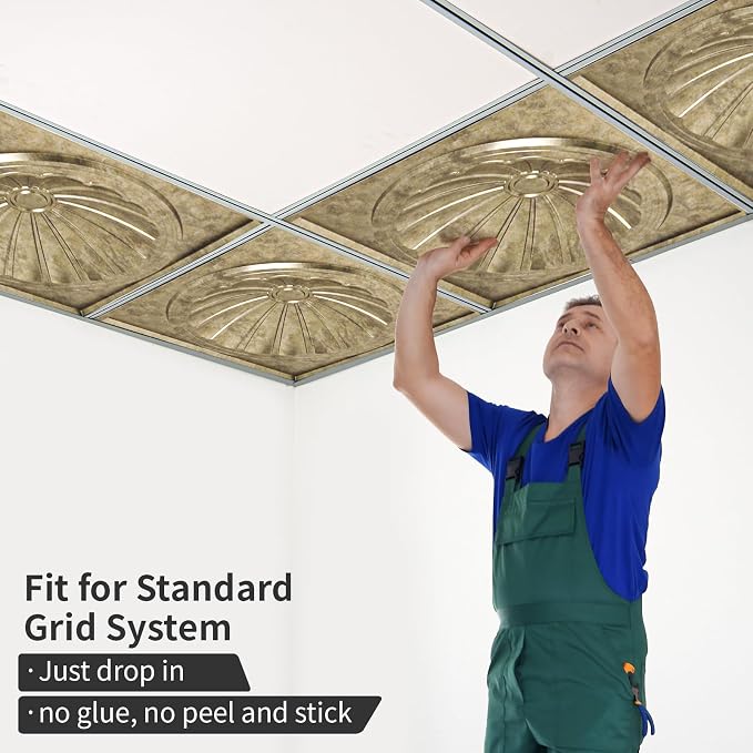 Art3dwallpanels Ceiling Tiles 12 Pack Drop Ceiling Tiles, 24 x 24 Inch High - Image 5