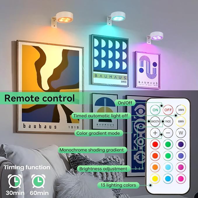 2Pcs Picture Lights for Wall, 13 Color RGB Magnetic Led Art Display Light for - Image 2