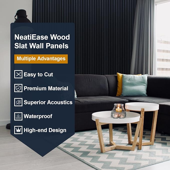 NeatiEase Wood Panels for Wall, 4-Piece 94.5" x 11" Soundproof Wood Slat Wall - Image 4
