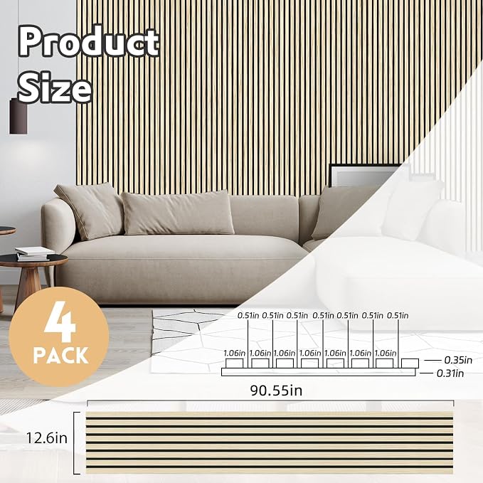 RITOLLO 4 Pack Wood Panels for Wall, 90.55"×12.6" Wood Slat Acoustic Panels for - Image 2