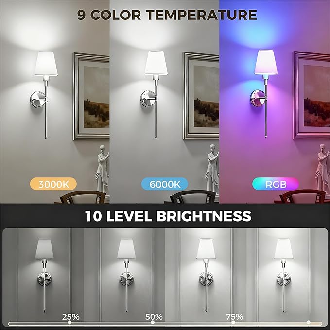 DORESshop Battery Operated Wall Sconce Set of 2, Wireless Wall Light Easy to - Image 3
