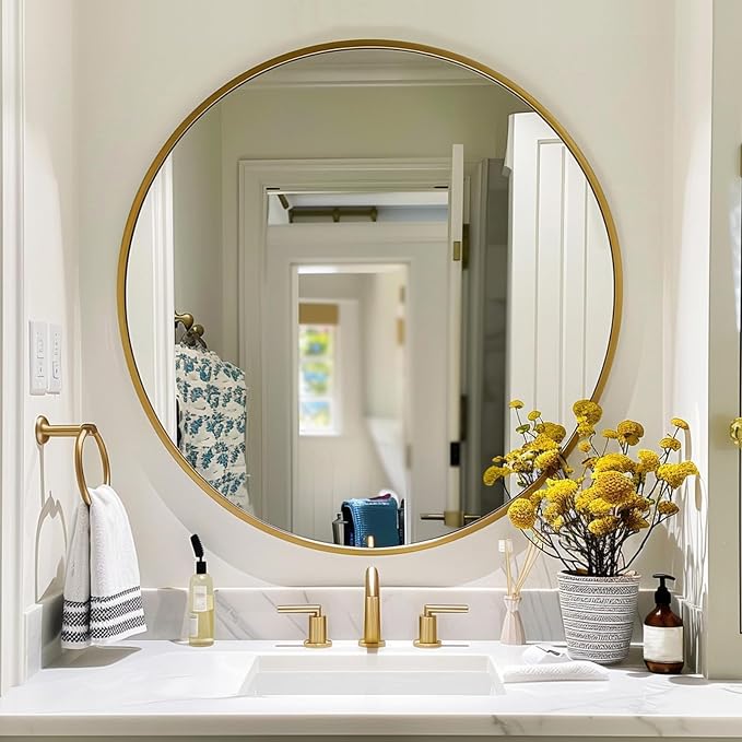 Gold Round Mirror 18 inch, Round Bathroom Mirror, Wall Mirrors by Mfring
