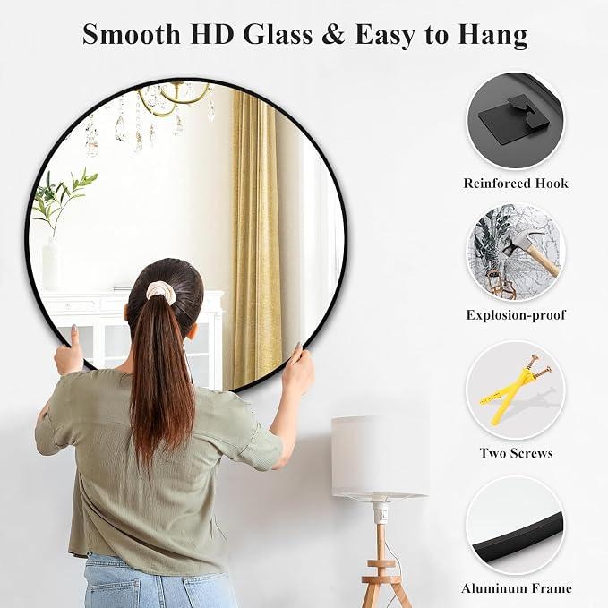Fabuday Black Round Mirror 30 Inch - Image 5