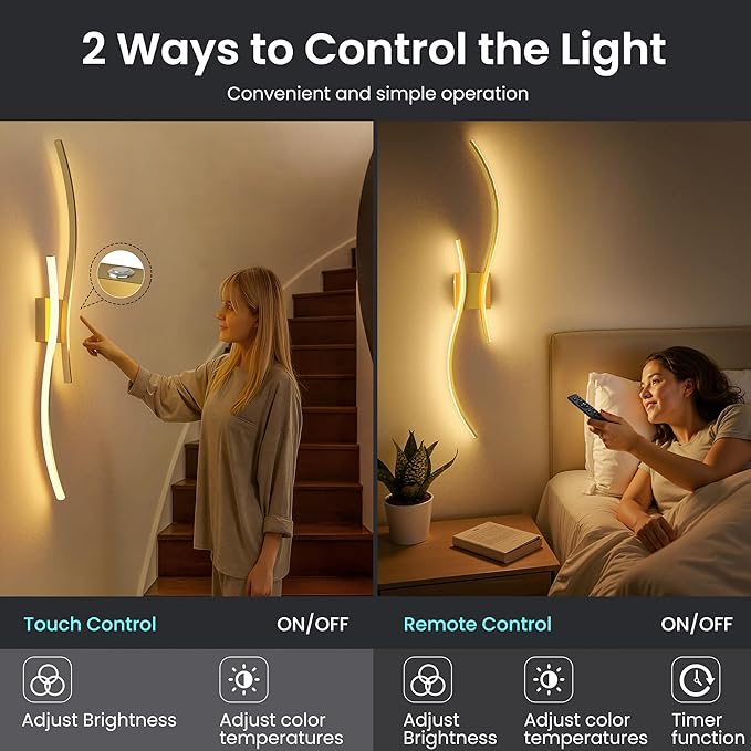 Battery Operated Wall Sconces Set of Two, 10000mAh Rechargeable Modern Wall - Image 4
